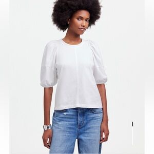 Madewell White Short Sleeve Puff Top